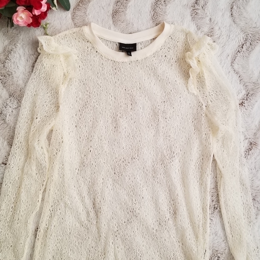 Who What Wear Lace Transparent Crew Neck Top M